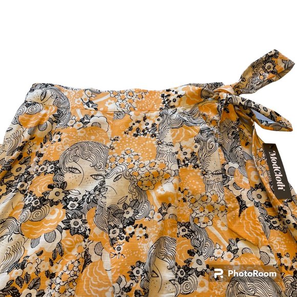 Modcloth Peeking at Perfection A-Line Skirt Cotton Floral Peach Orange NWT - Picture 4 of 11